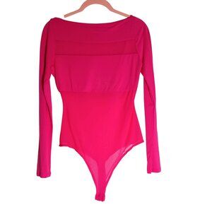 NEW Naked‎ Wardrobe Mesh It Up Longsleeve Thong Bodysuit in Bright Pink, Large